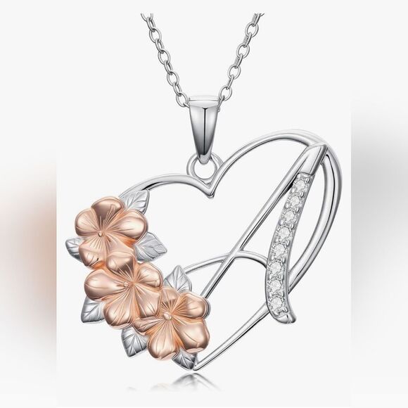🩵⏭️NIB Sterling Silver Heart Lab Created Diamond Initial 